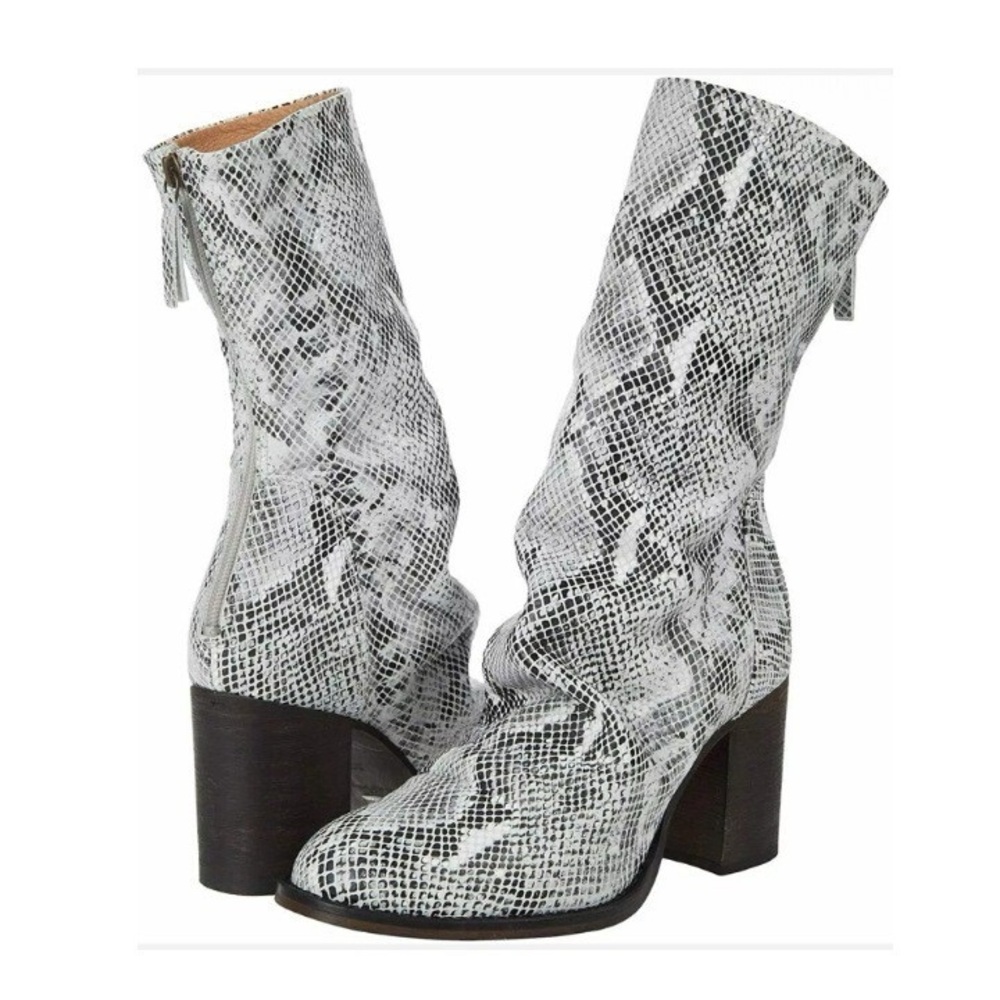 Free People Elle Snake Print Stacked Block Heel Slouchy Boho Boots